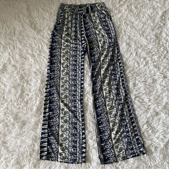 Bohemian Style High Rise Blue and White Wide Leg Pants Size M - Picture 5 of 6